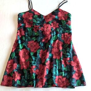Vintage Gold Label Victoria Secret Red Rose Floral Slip Nightie Women's Size M